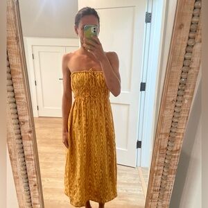 FAITHFUL THE BRAND yellow and orange midi strapless dress